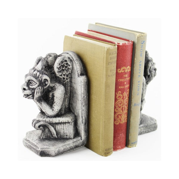 Gothic Gargoyle Bookends - 7 Inch Tall Resin Sculptural Book Supports