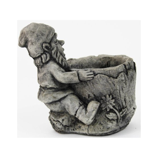 Sitting Gnome Concrete Statue with Pot