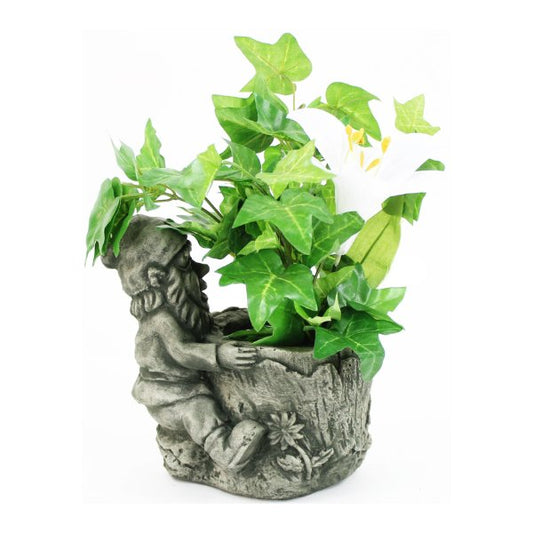 Sitting Gnome Concrete Statue with Pot