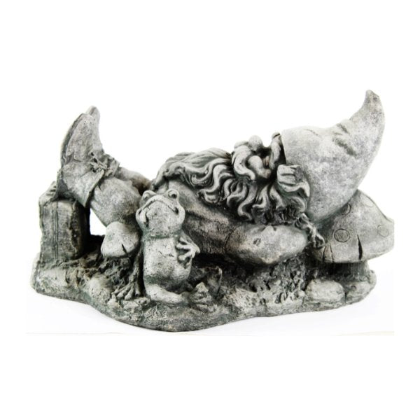 Garden Gnome and Frog Resting Statue