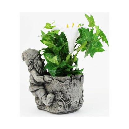 Sitting Gnome Concrete Statue with Pot